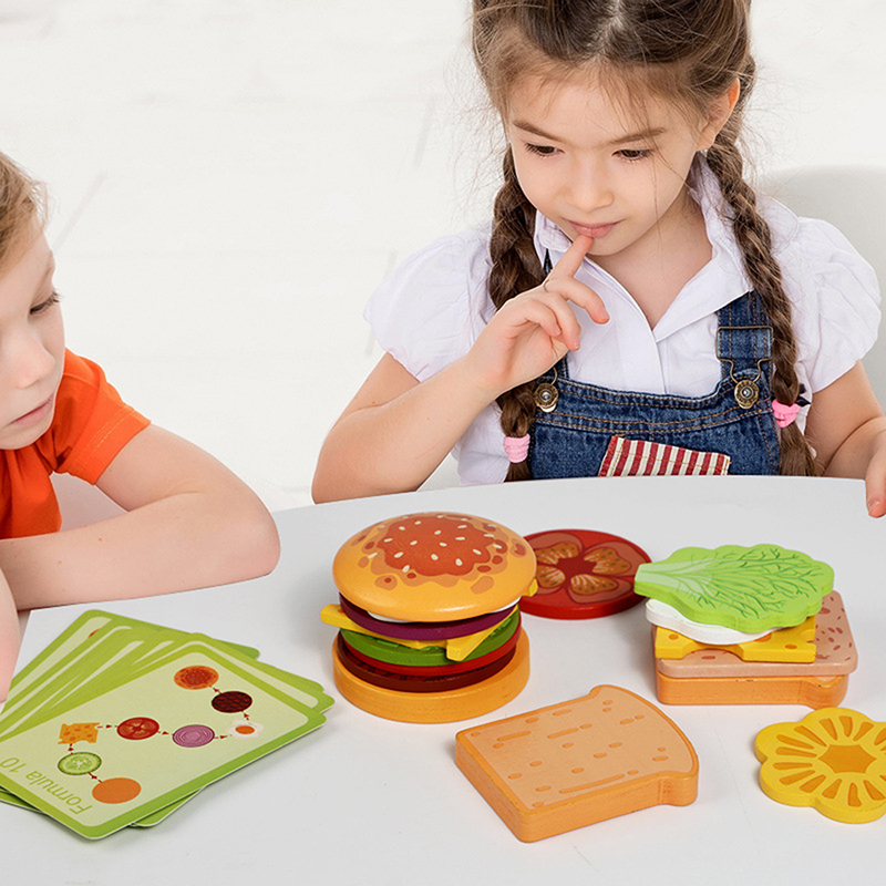 Kids Outdoor Kitchen Accessories - Nowe Drewniane Zabawki do Układania Hamburgerek